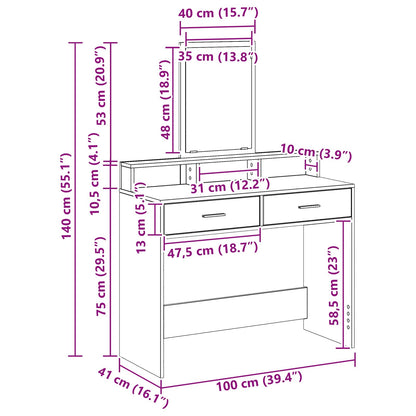 Schminktisch Beton Grau 100 x 41 x 140 cm Holzwerkstoff