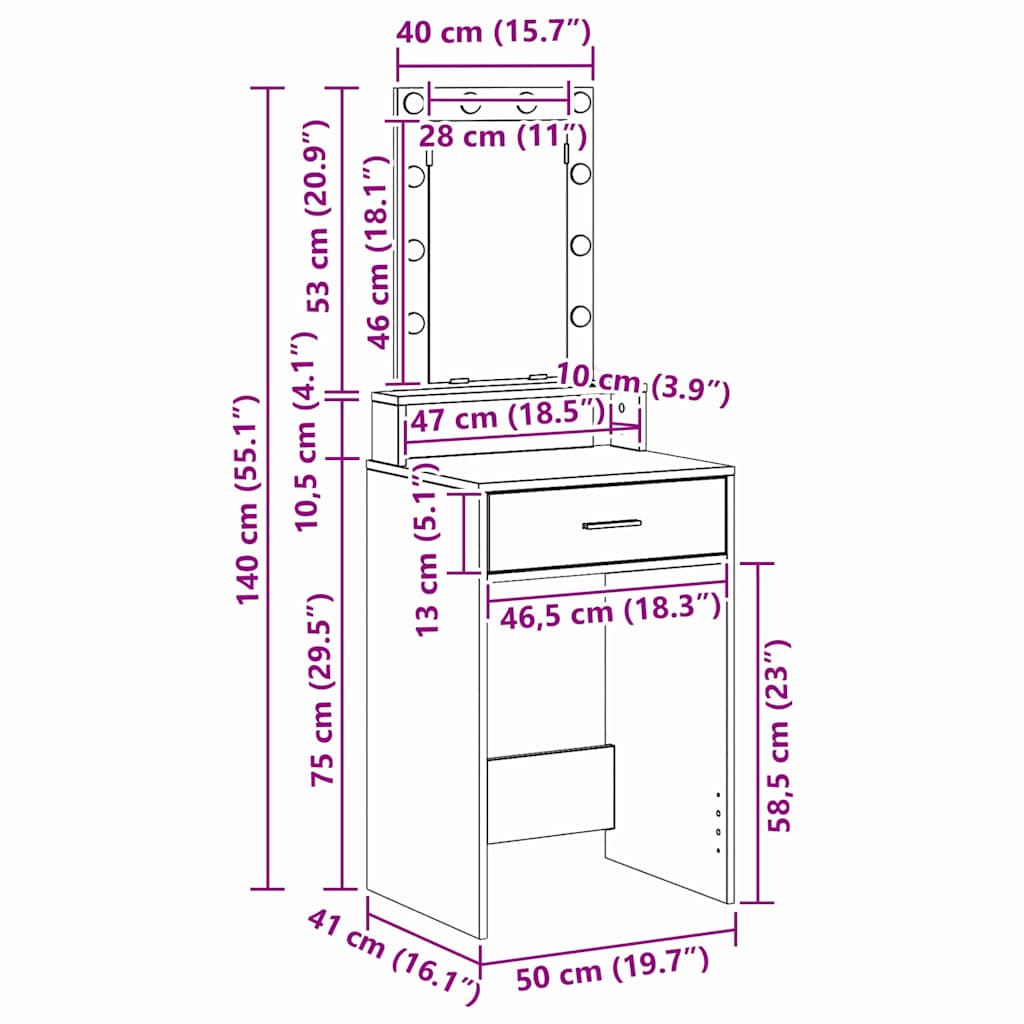 Schminktisch Grau 50 x 41 x 140 cm Holzwerkstoff