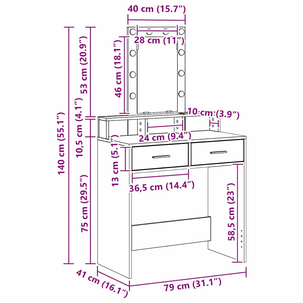 Schminktisch Grau 79 x 41 x 140 cm Holzwerkstoff