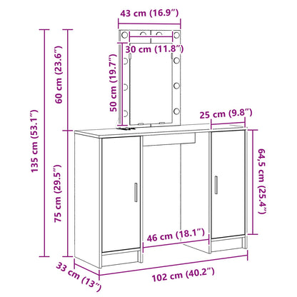 Schminktisch Weiß 102 x 33 x 135 cm Holzwerkstoff