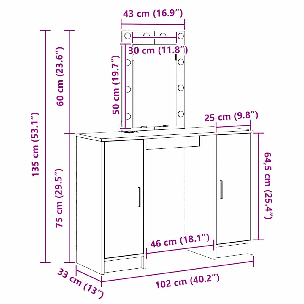 Schminktisch Schwarz 102 x 33 x 135 cm Holzwerkstoff