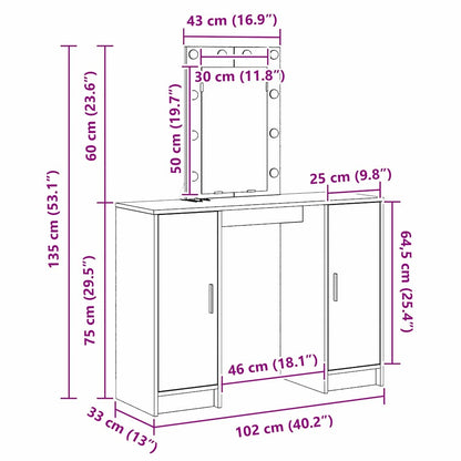 Schminktisch Hellgrau 102 x 33 x 135 cm Holzwerkstoff