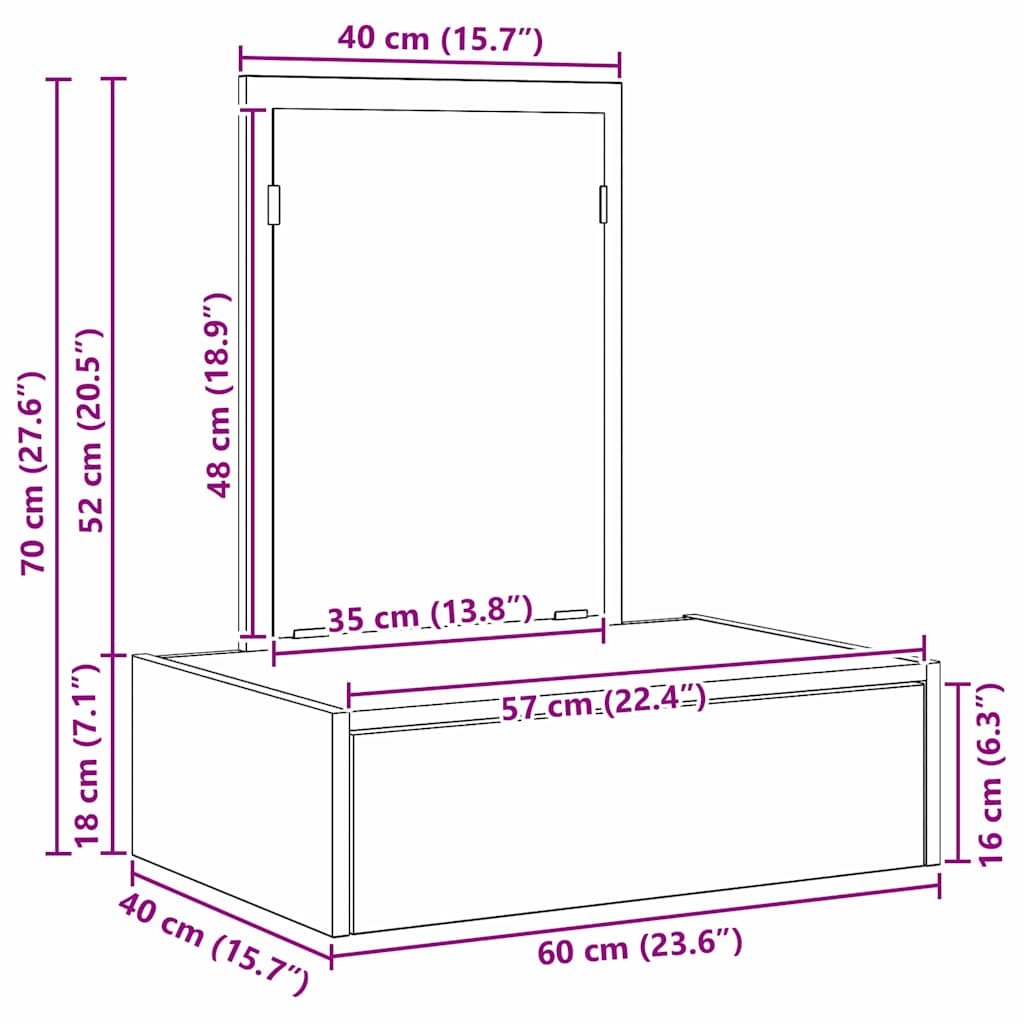 Schminktisch Schwarz 60 x 40 x 70 cm Holzwerkstoff