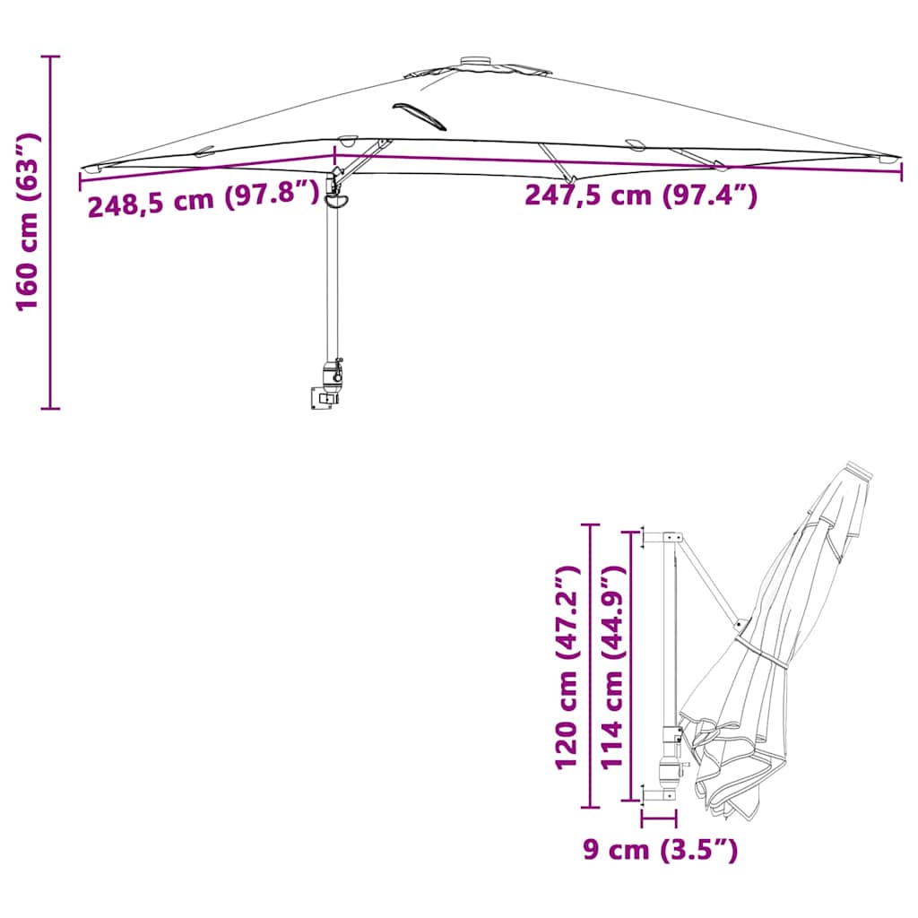 Garten-Sonnenschirm Schwarz 248,5 x 247,5 x 160 cm