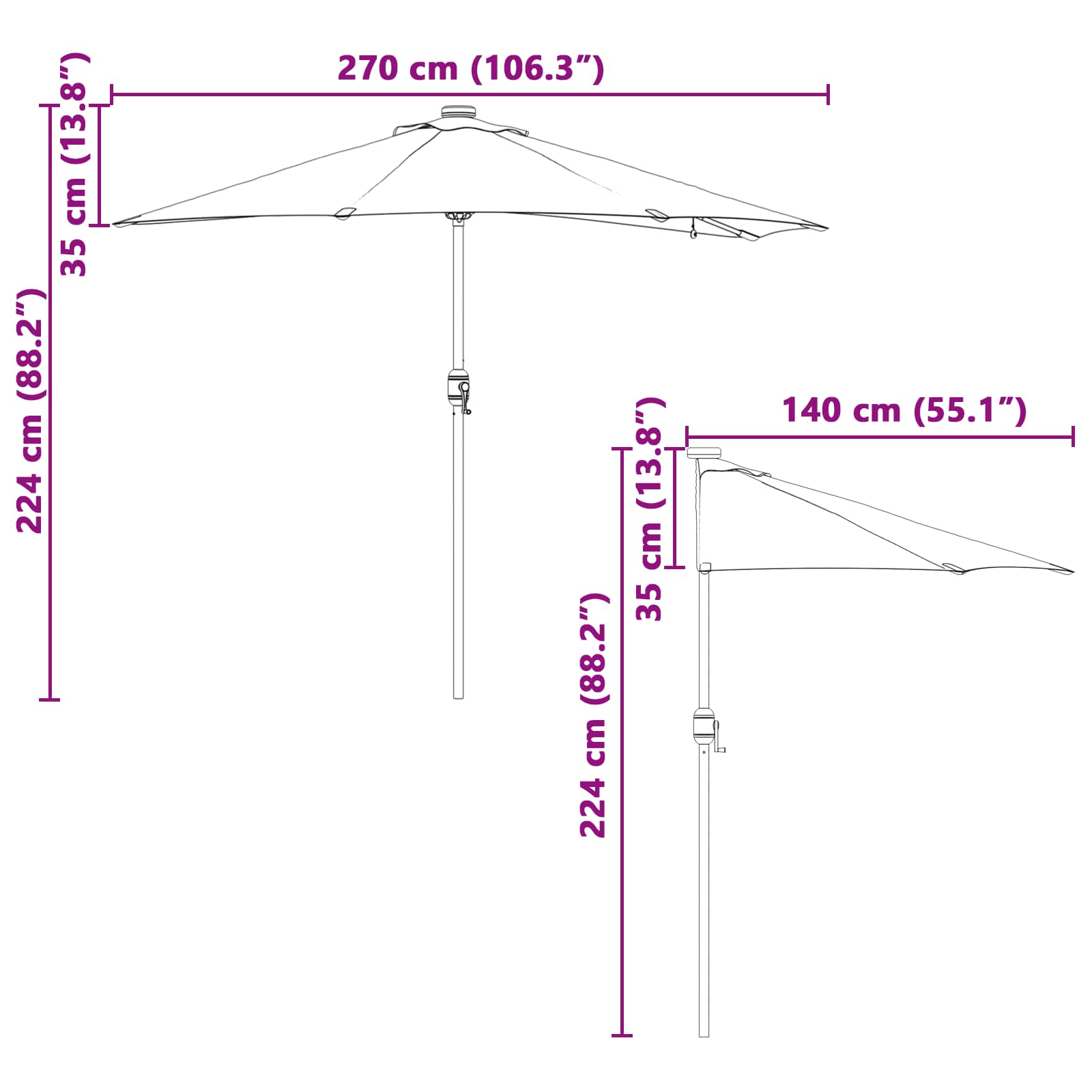 Garten-Sonnenschirm Anthrazit 294 x 150 x 223 cm