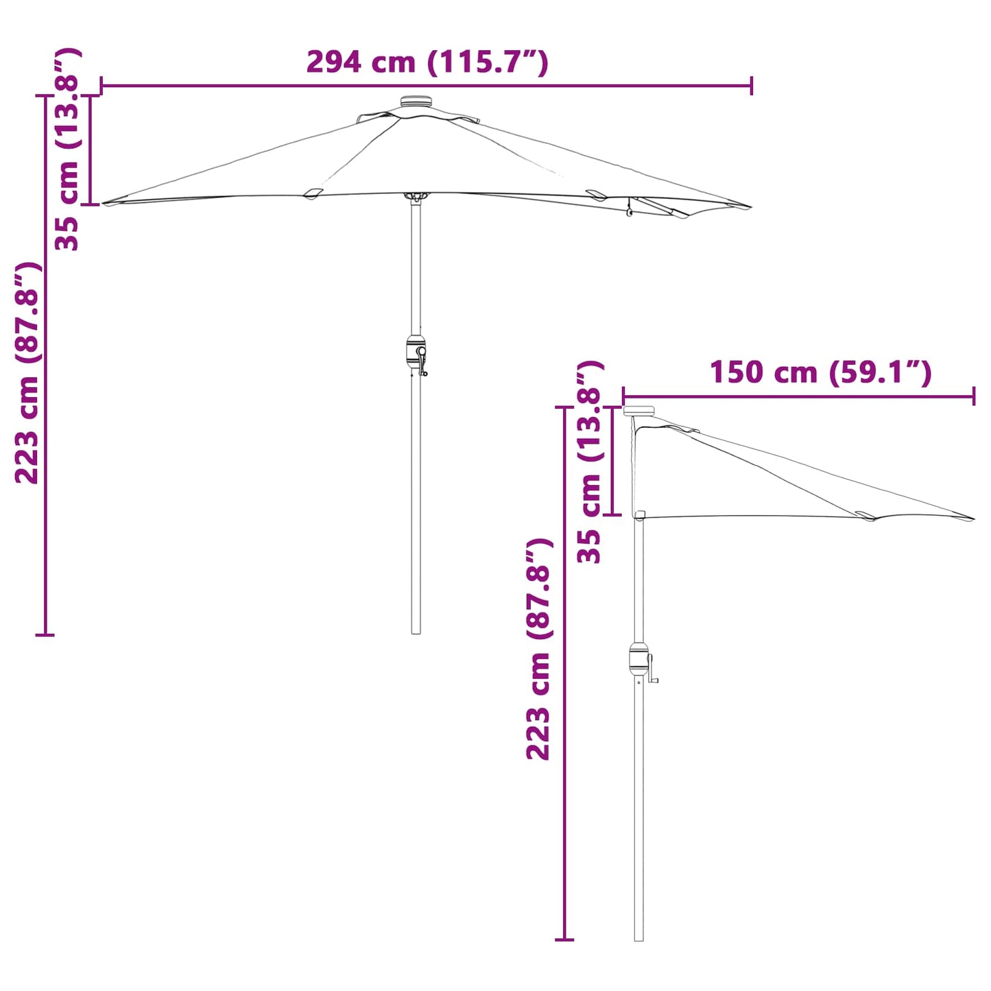 Garten-Sonnenschirm 294 x 150 x 223 cm Polyester und Stahl
