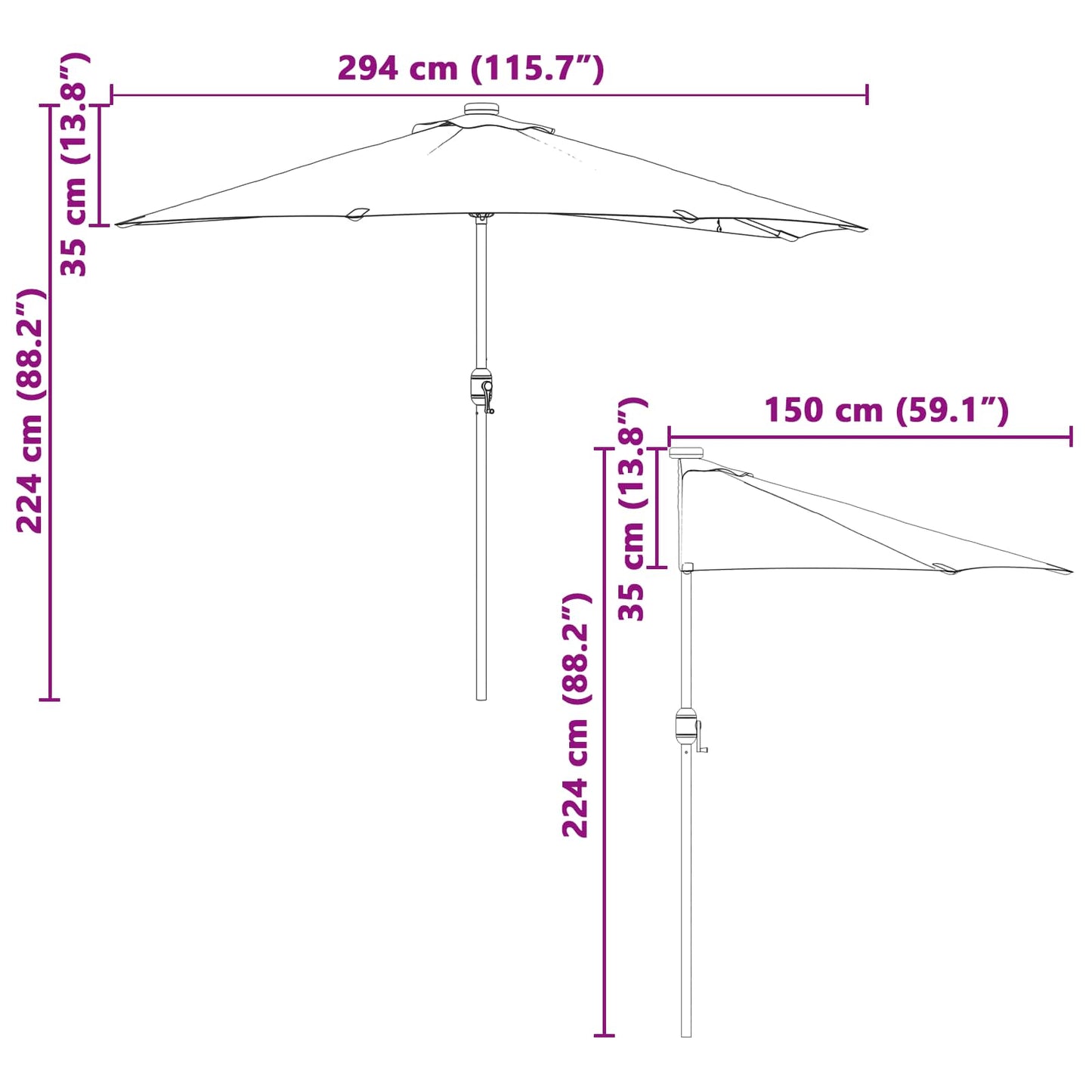 Garten-Sonnenschirm Taupe 294 x 150 x 224 cm