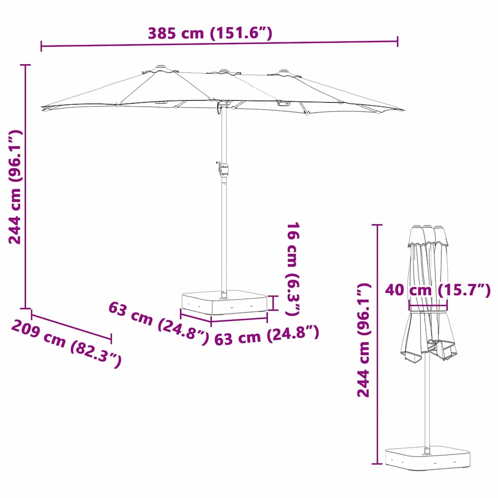 Garten-Sonnenschirm Sand 385 x 209 x 244 cm Polyester und Stahl