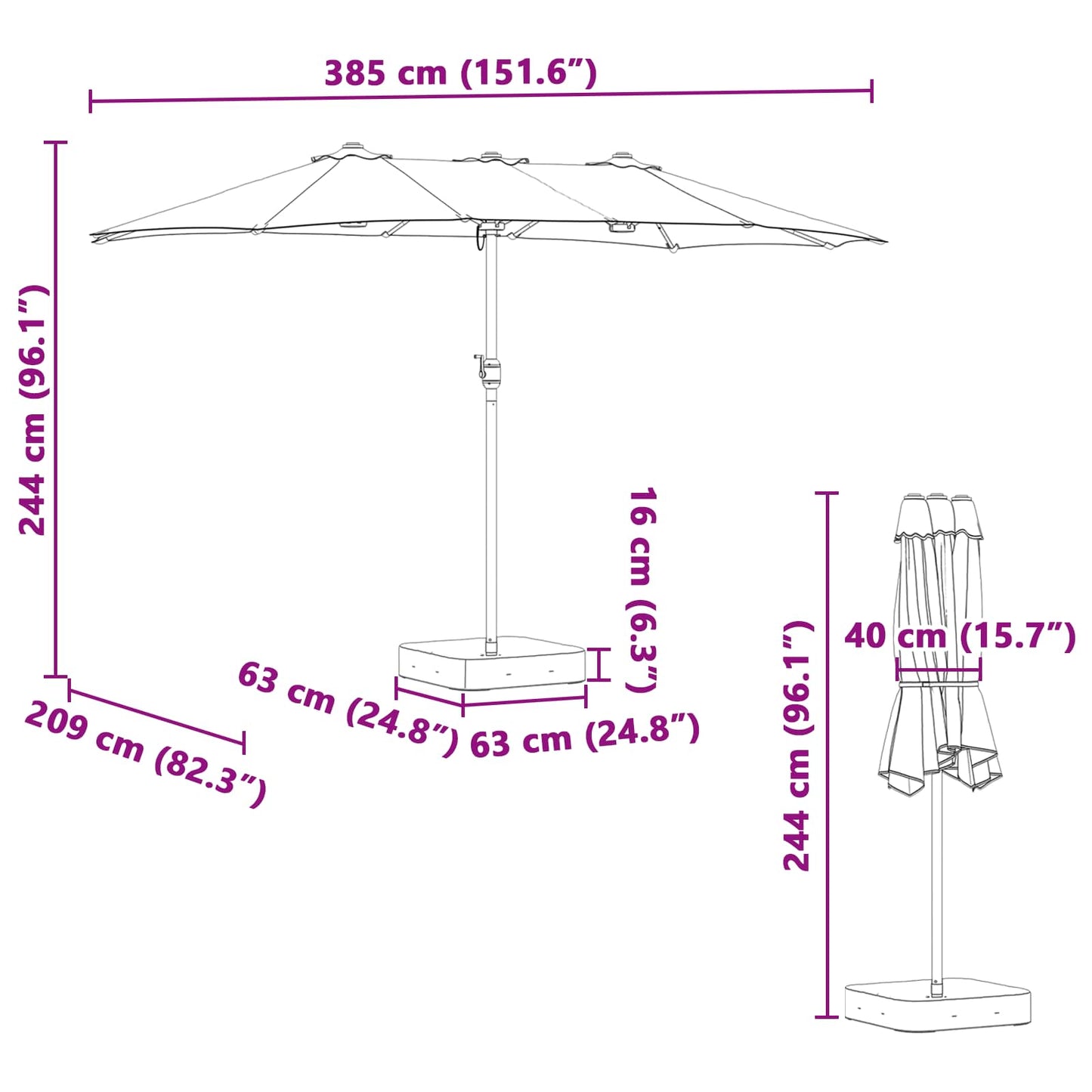 Garten-Sonnenschirm Sand und Anthrazit 385 x 209 x 244 cm