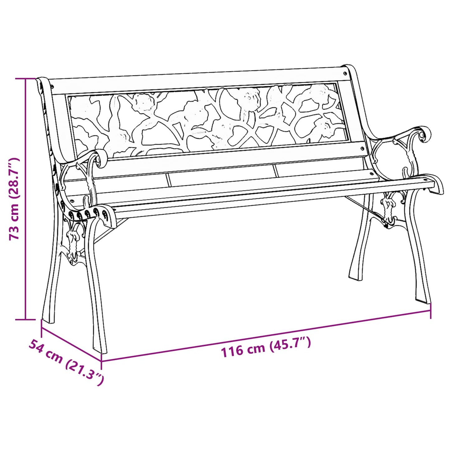 Gartenbank 2 -Seater 116 x 54 x 73 cm Holz Braun Rechteckig