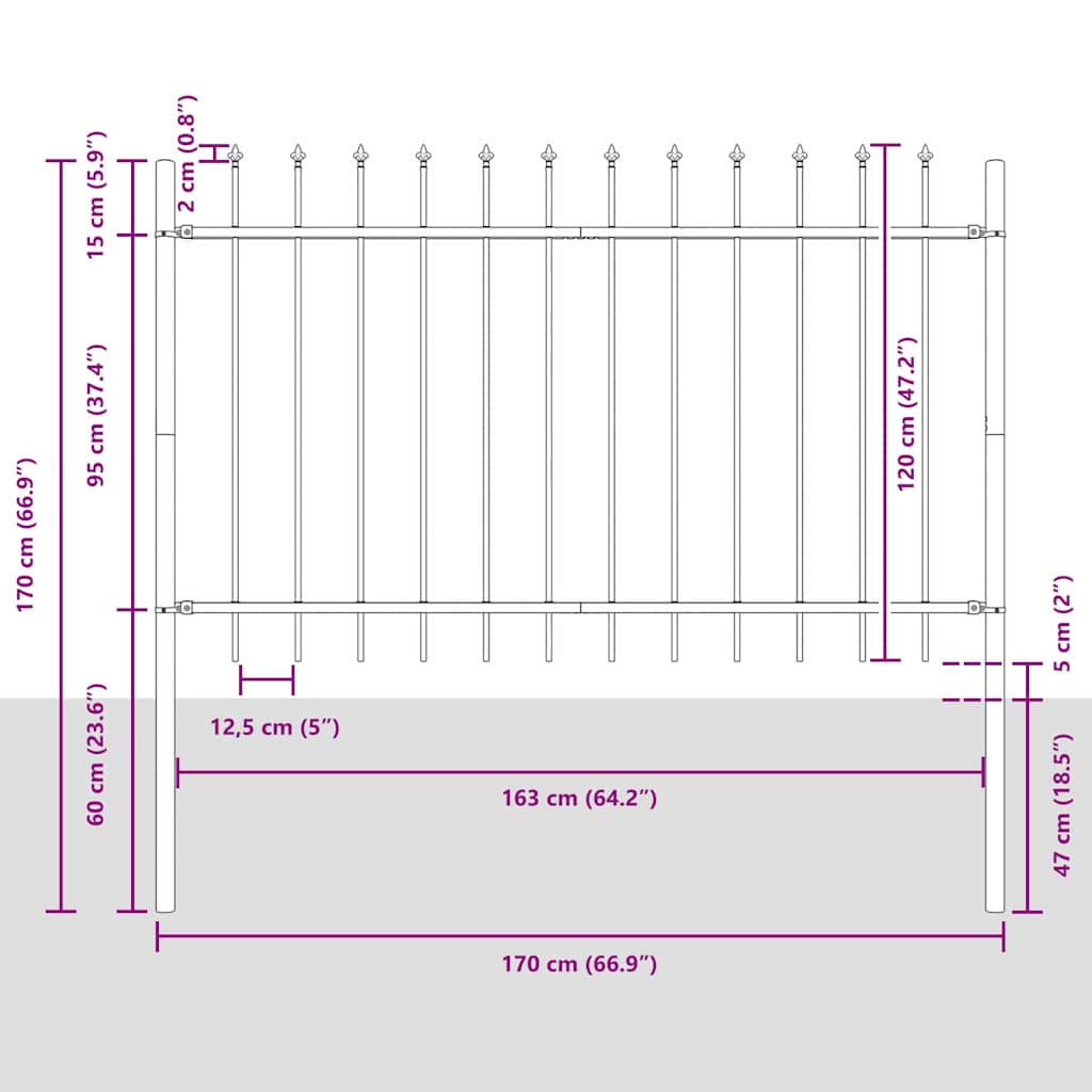 Gartenzaun WOERDEN 2 stk. 3,4 x 1,2 m Pulverbeschichteter Stahl