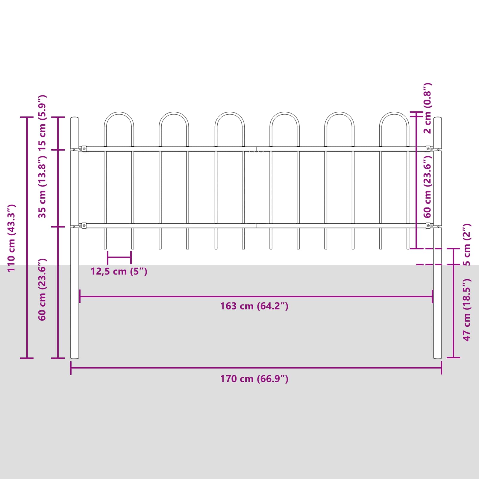 Gartenzaun BOXTEL 2 stk. 3,4 x 0,6 m Pulverbeschichteter Stahl