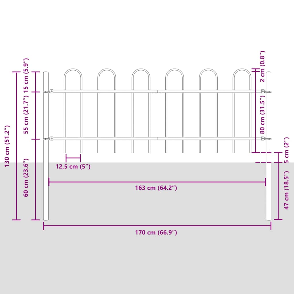 Gartenzaun BOXTEL 3 stk. 5,1 x 0,8 m Pulverbeschichteter Stahl