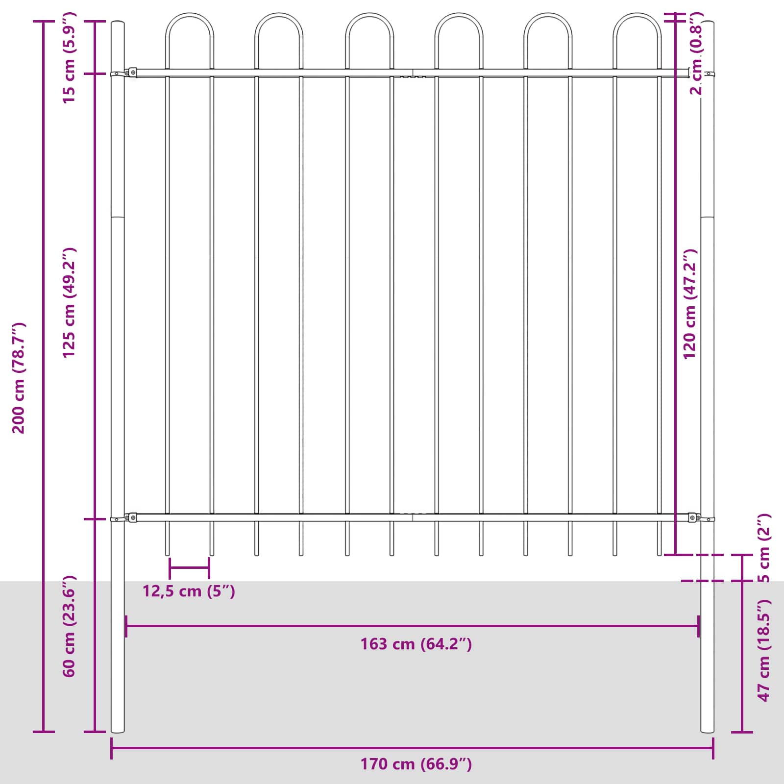 Gartenzaun WOERDEN 4 stk. 6,8 x 0,6 m Pulverbeschichteter Stahl
