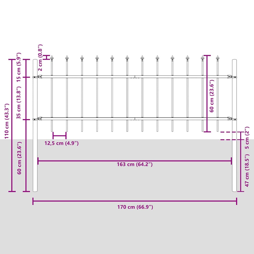 Gartenzaun WOERDEN 4 stk. 6,8 x 0,6 m Pulverbeschichteter Stahl