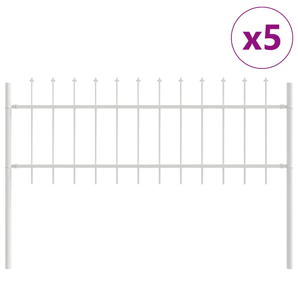 Gartenzaun 5 pcs Weiß 8,5 x 0,6 m Pulverbeschichteter Stahl