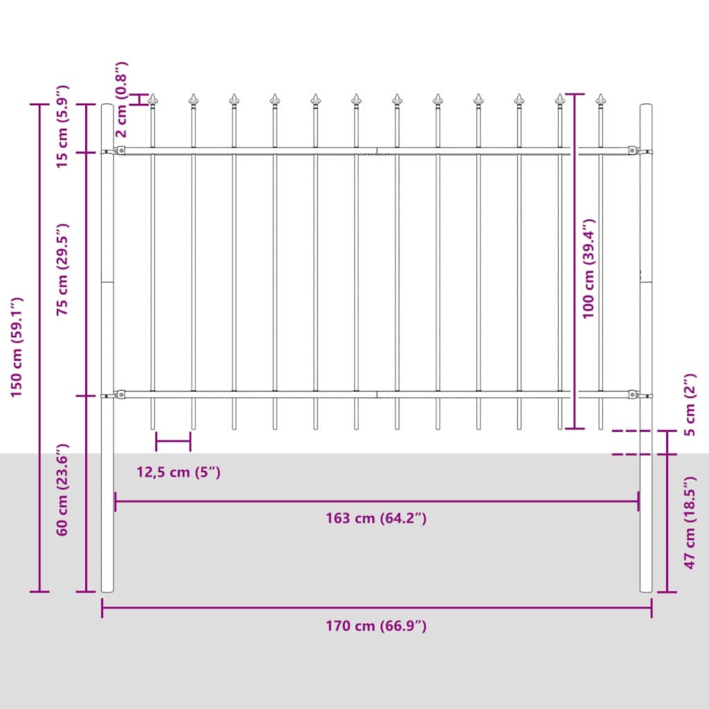 Gartenzaun WOERDEN 9 stk. 15,3 x 1 m Pulverbeschichteter Stahl