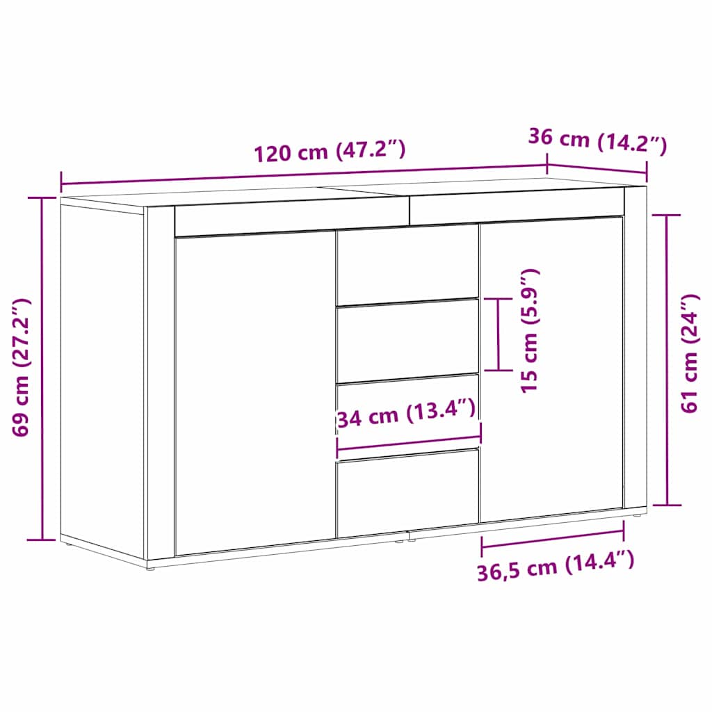 Sideboard Weiß 120 x 36 x 69 cm Holzwerkstoff