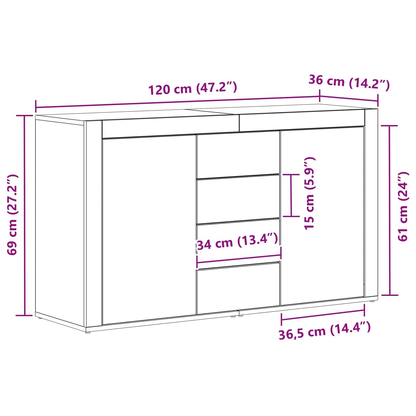 Sideboard Altholz 120 x 36 x 69 cm Holzwerkstoff