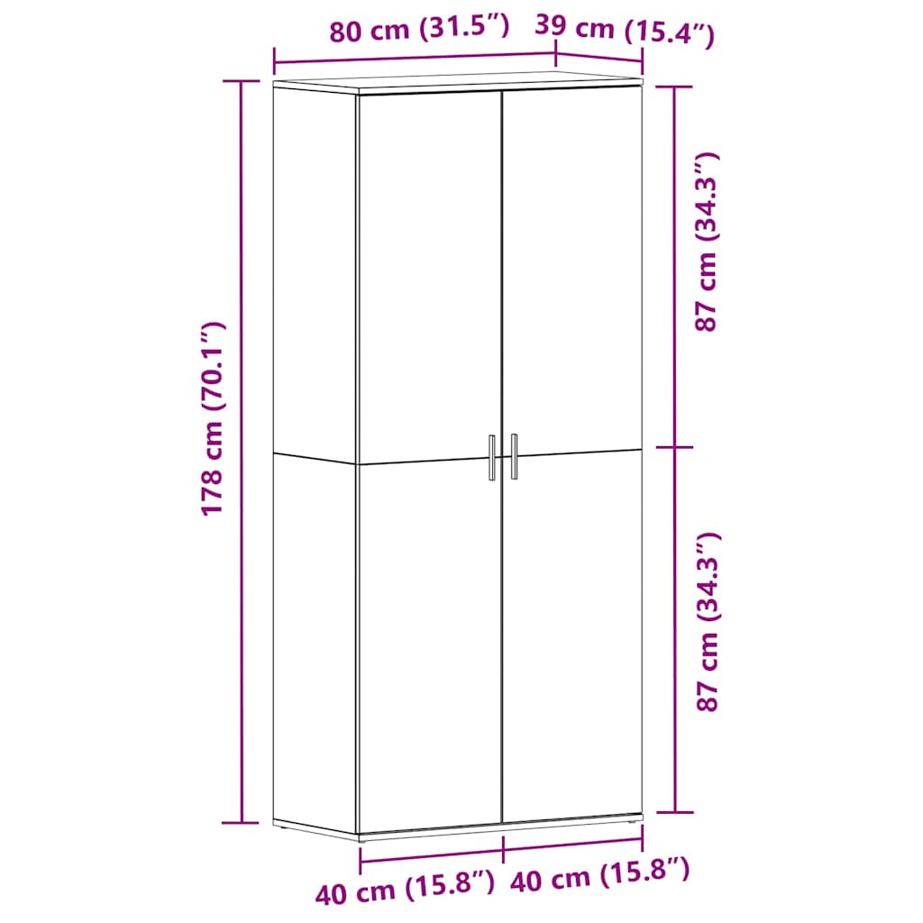 Schuhschrank 80 x 39 x 178 cm Holzwerkstoff Graues Sonoma
