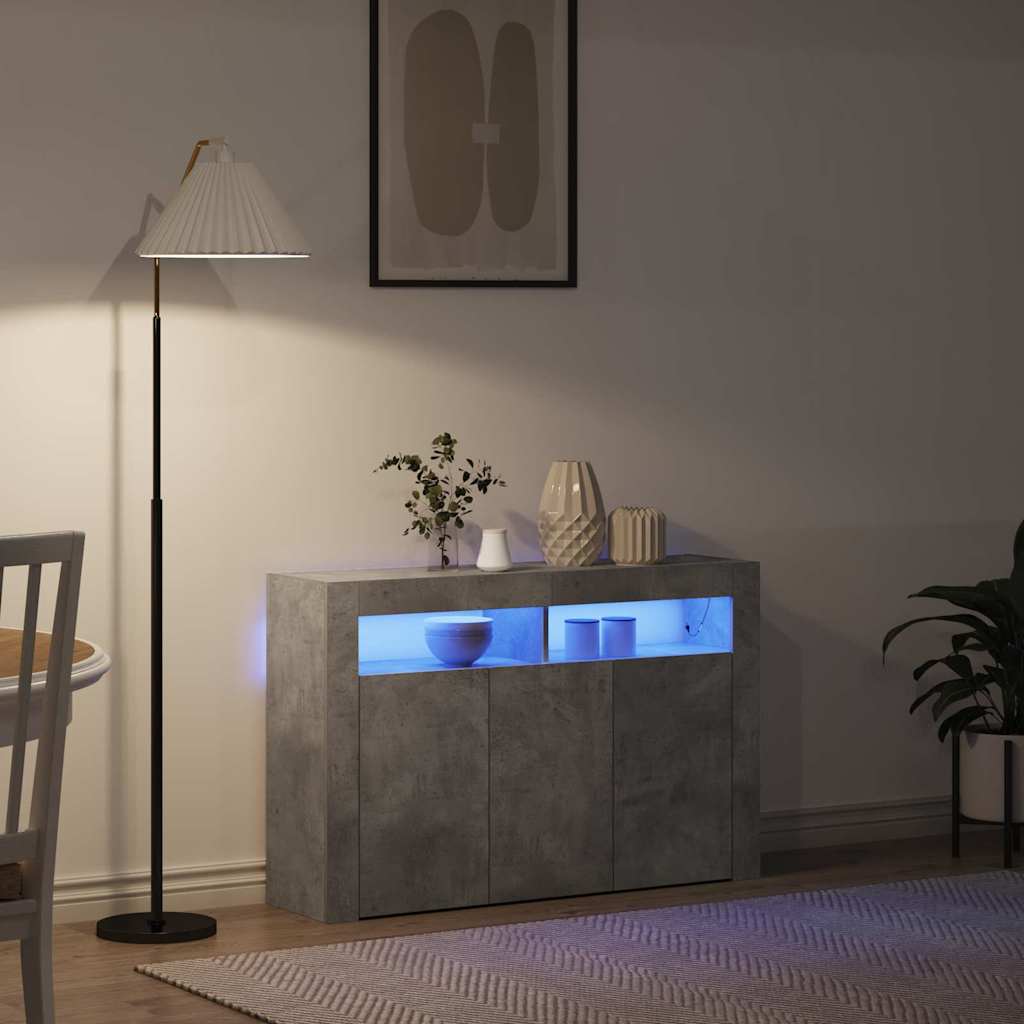 Buffet rectangulaire en bois d'ingénierie gris béton 116 x 30 x 75 cm
