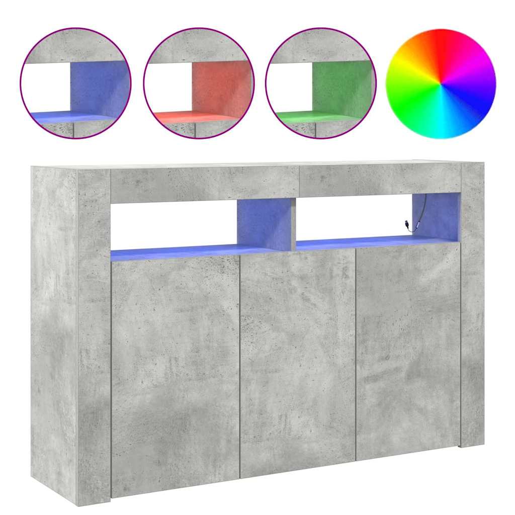 Buffet rectangulaire en bois d'ingénierie gris béton 116 x 30 x 75 cm