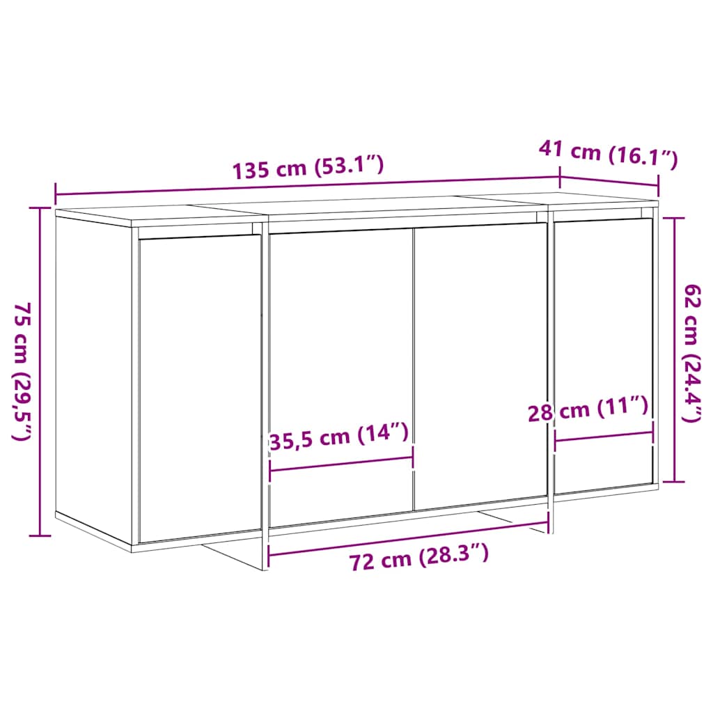 Sideboard Weiß 135 x 41 x 75 cm Holzwerkstoff
