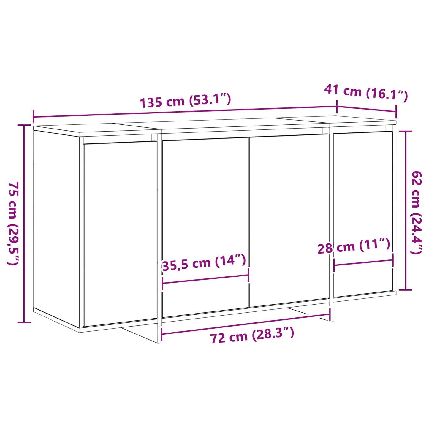Sideboard Geräucherte Eiche 135 x 41 x 75 cm Holzwerkstoff