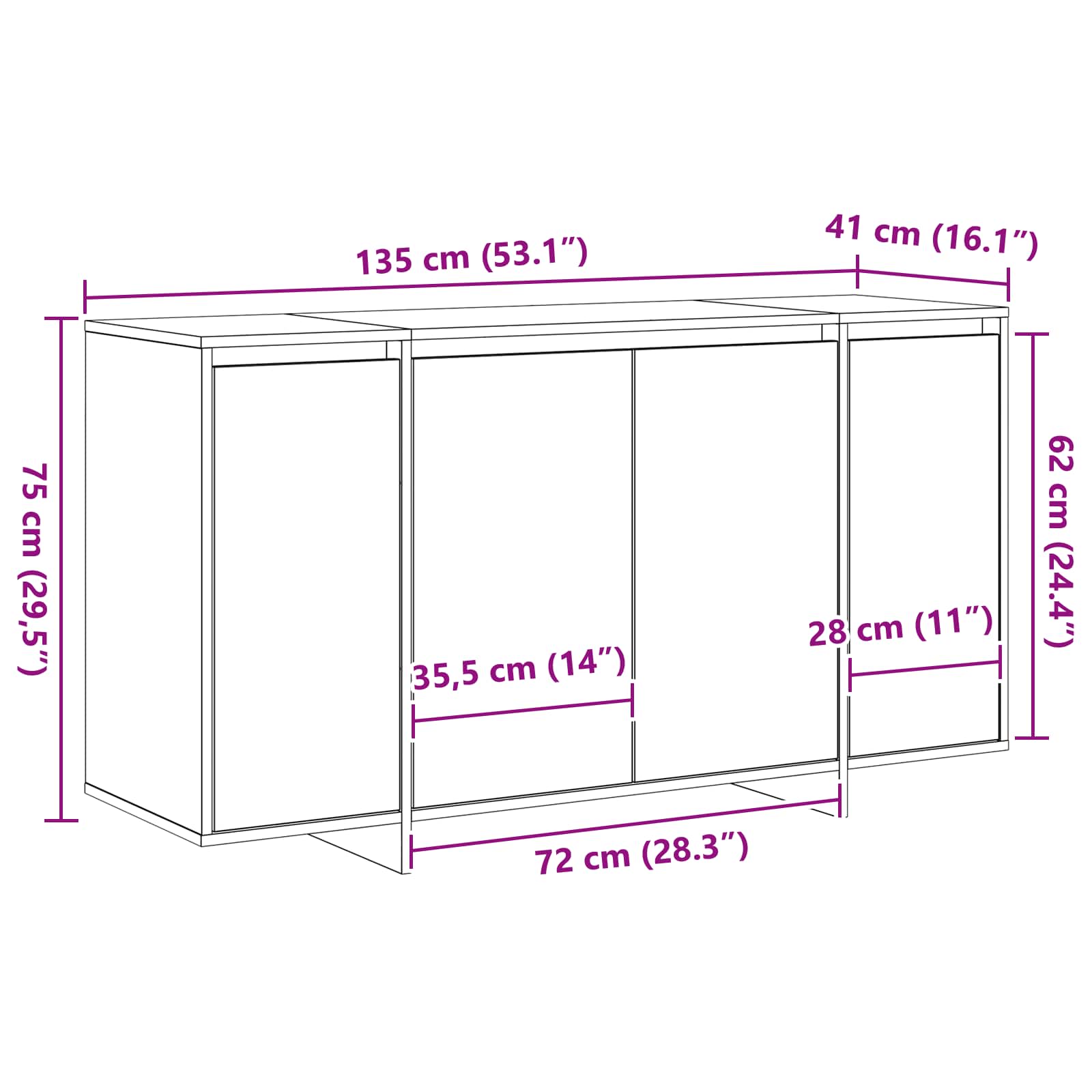 Sideboard Geräucherte Eiche 135 x 41 x 75 cm Holzwerkstoff