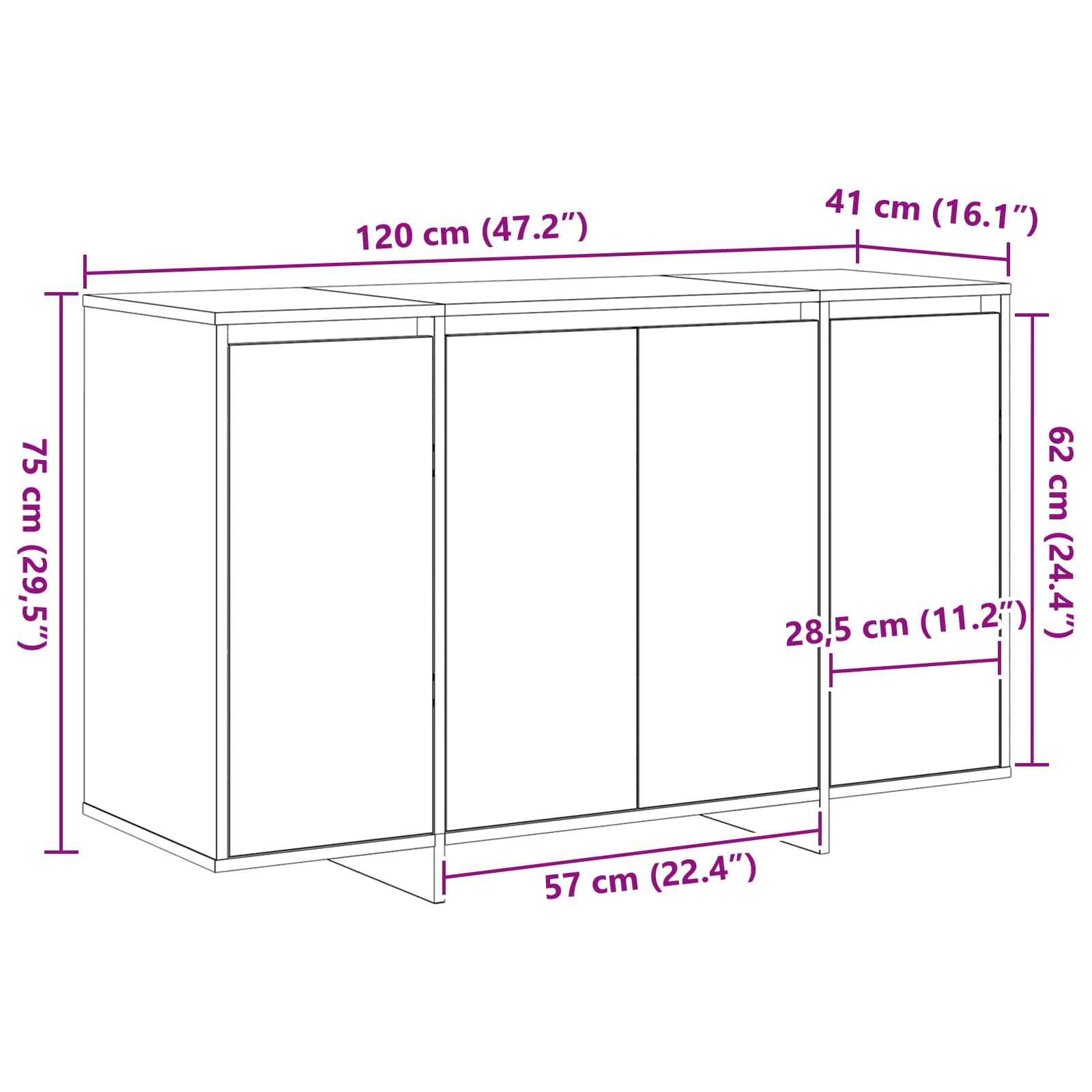 Sideboard Weiß 120 x 41 x 75 cm Holzwerkstoff