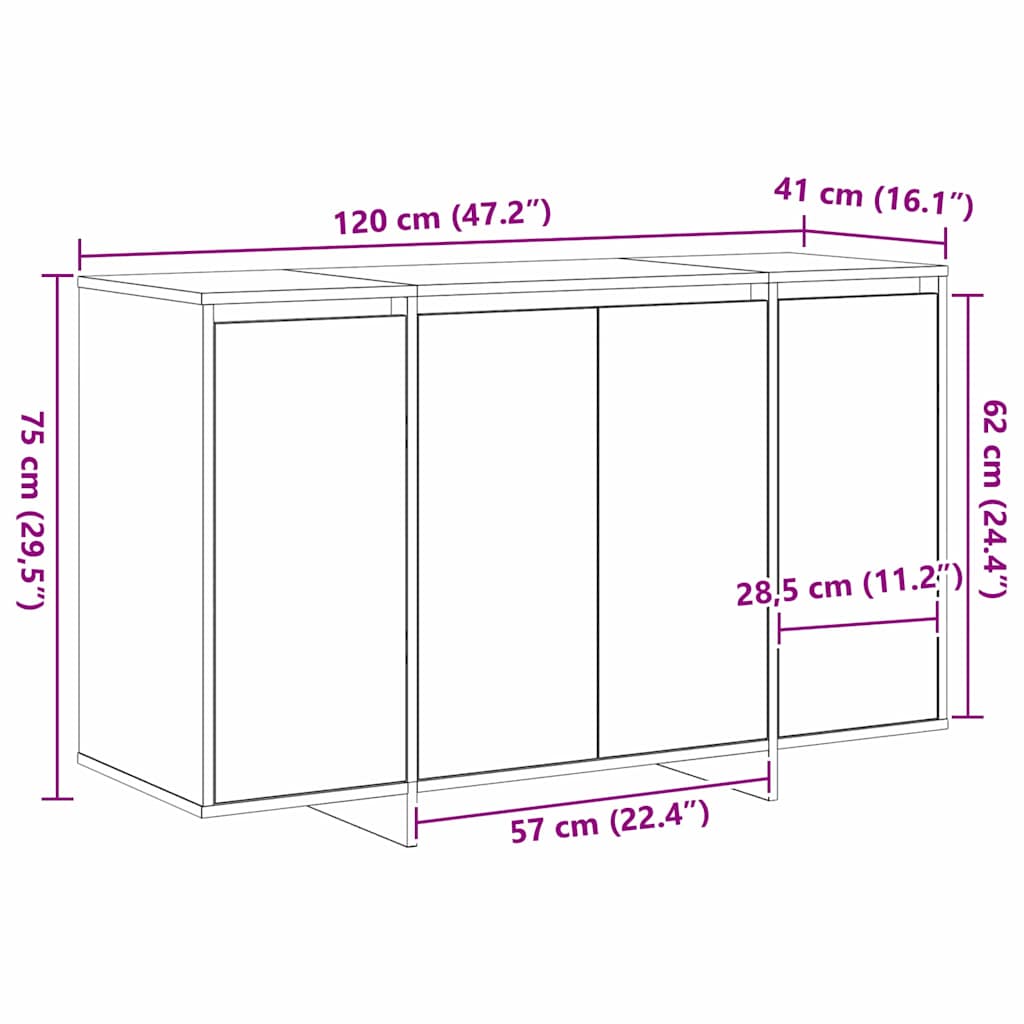 Sideboard Artisan-Eiche 120 x 41 x 75 cm Holzwerkstoff