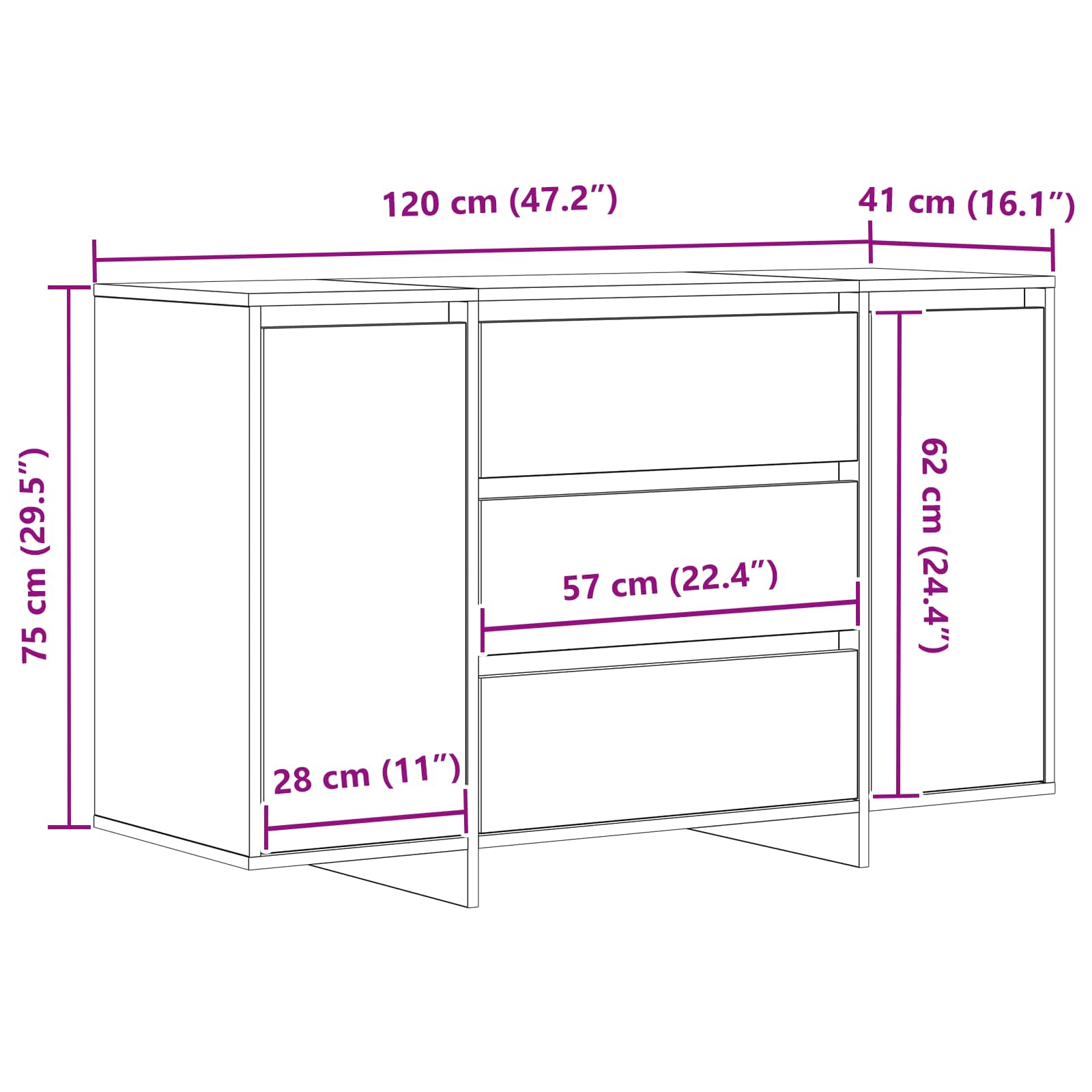 Sideboard mit Schubladen Weiß 120 x 41 x 75 cm Holzwerkstoff