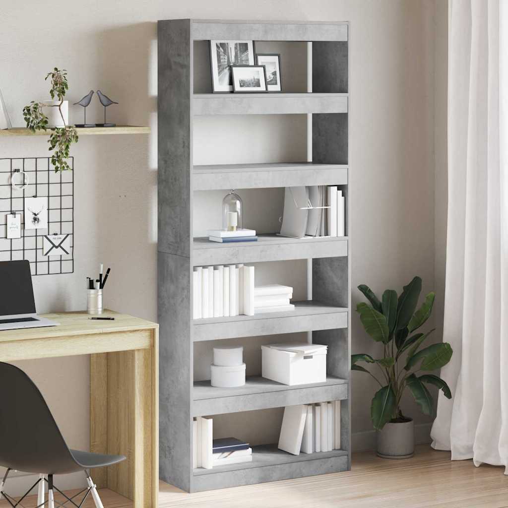 Bücherregal 6 Ebenen 80 x 30 x 198 cm Holzwerkstoff Beton Grau