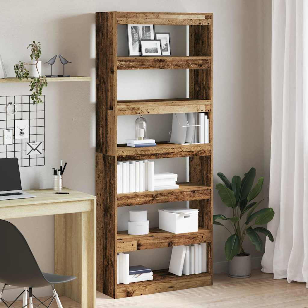 Bücherregal 6 Ebenen 80 x 30 x 198 cm Holzwerkstoff Altholz
