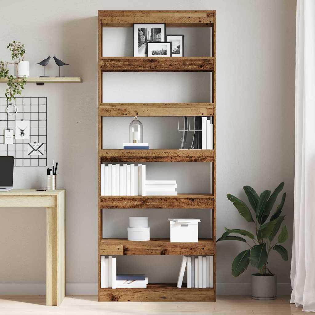Bücherregal 6 Ebenen 80 x 30 x 198 cm Holzwerkstoff Altholz
