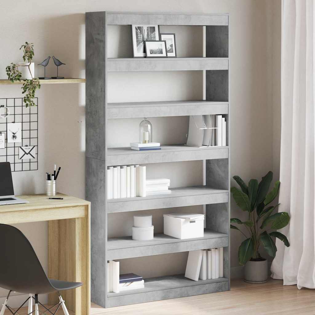 Bücherregal 6 Ebenen 100 x 30 x 198 cm Holzwerkstoff Beton Grau