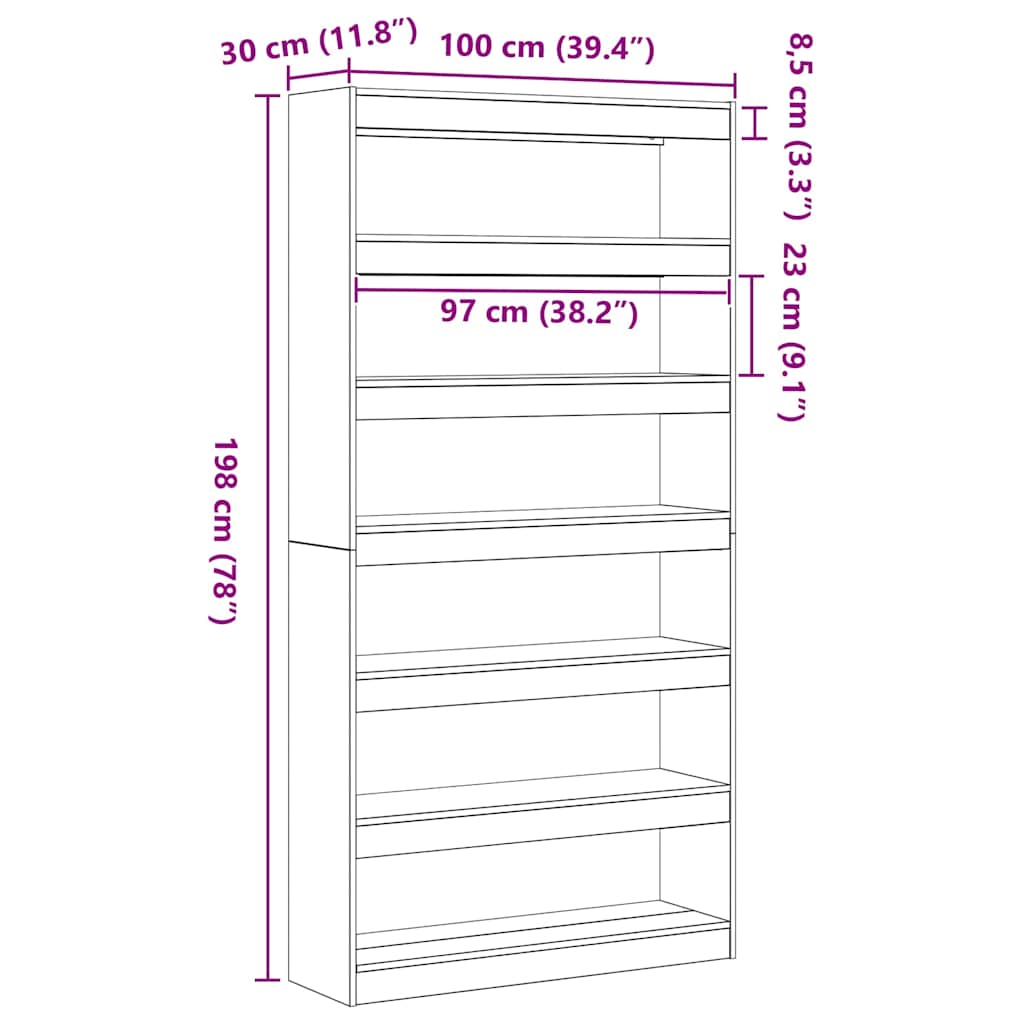 Bücherregal 6 Ebenen 100 x 30 x 198 cm Holzwerkstoff Beton Grau