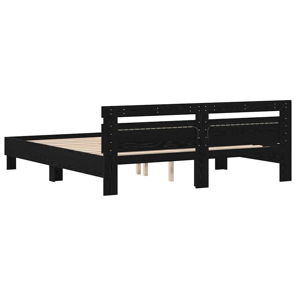 Bettrahmen Schwarz Eichen-Optik 200 x 200 cm Holzwerkstoff