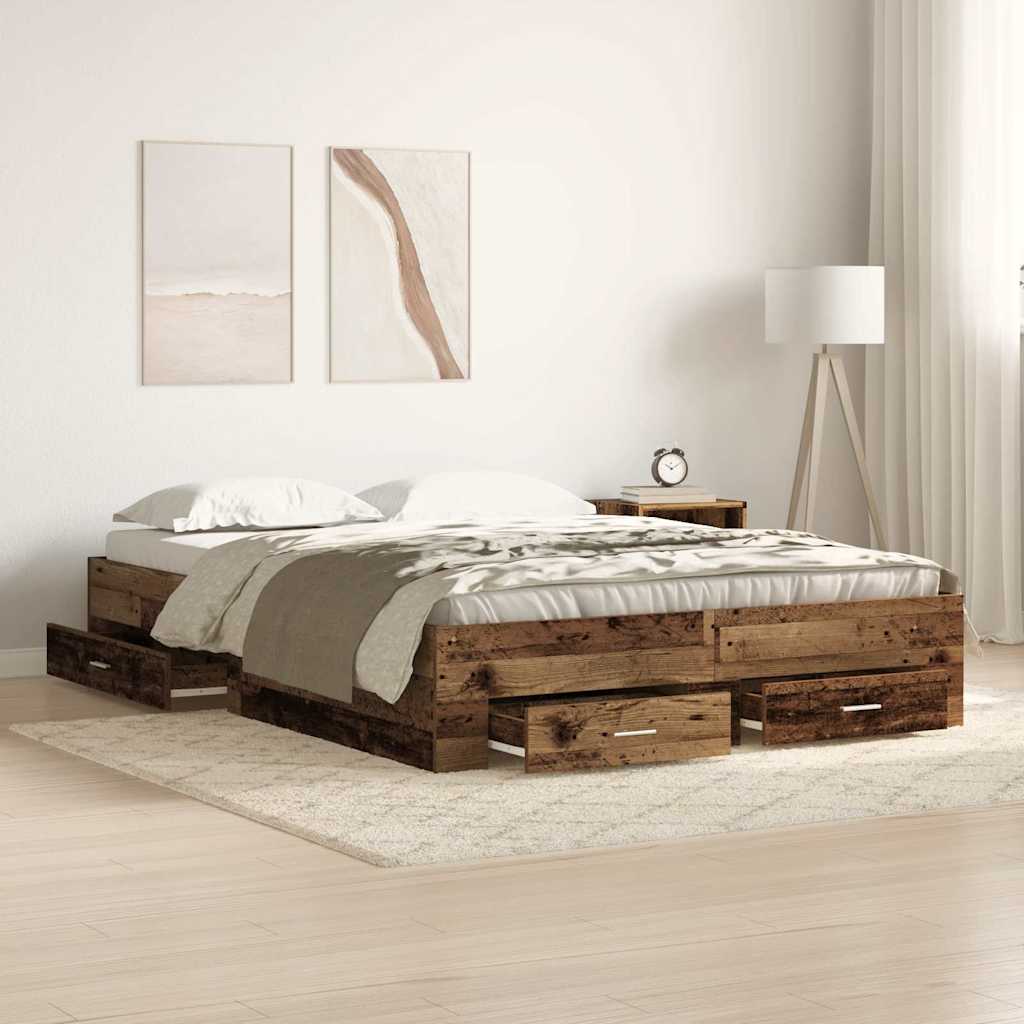 Bettrahmen mit Schubladen Altholz 140 x 190 cm Holzwerkstoff