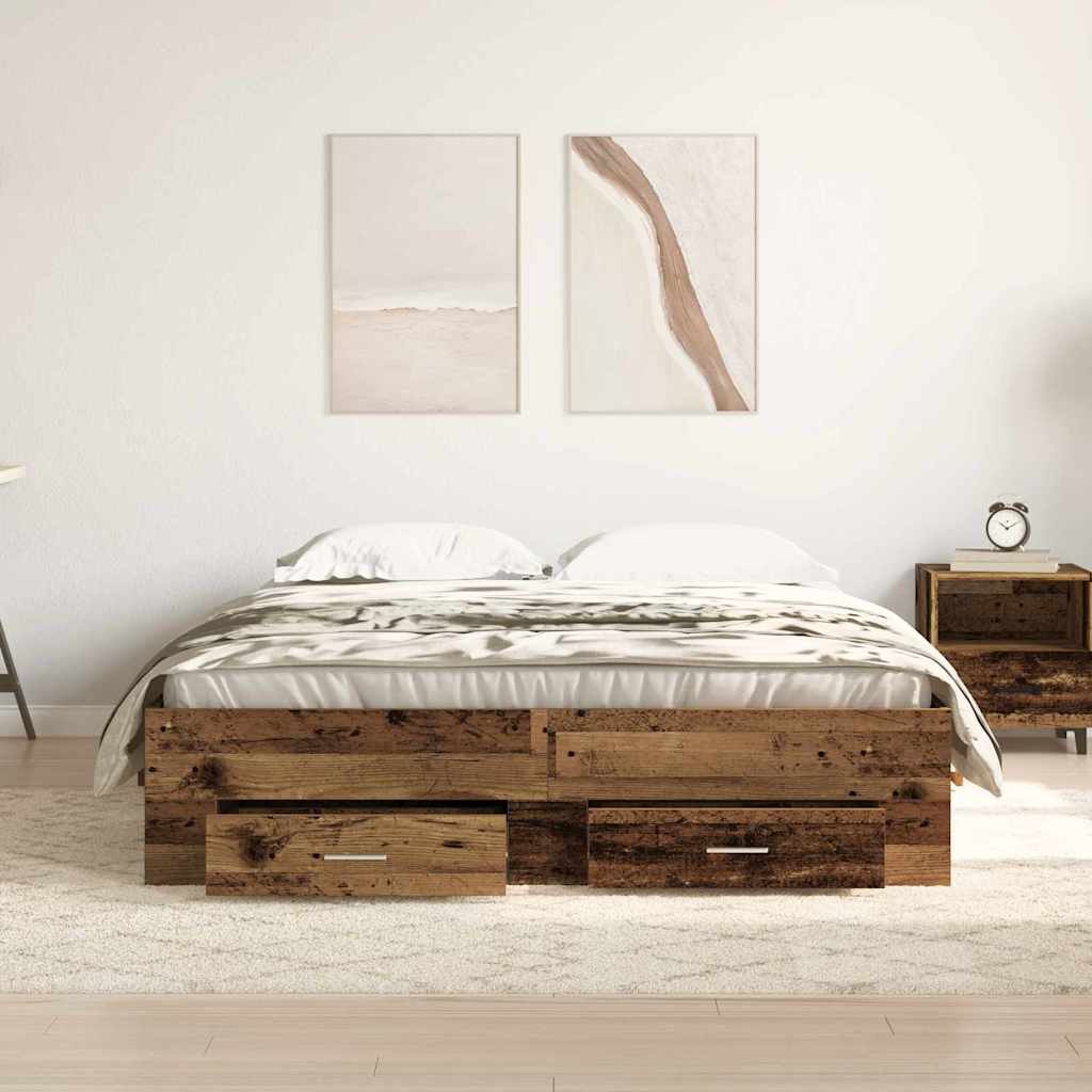 Bettrahmen mit Schubladen Altholz 140 x 190 cm Holzwerkstoff