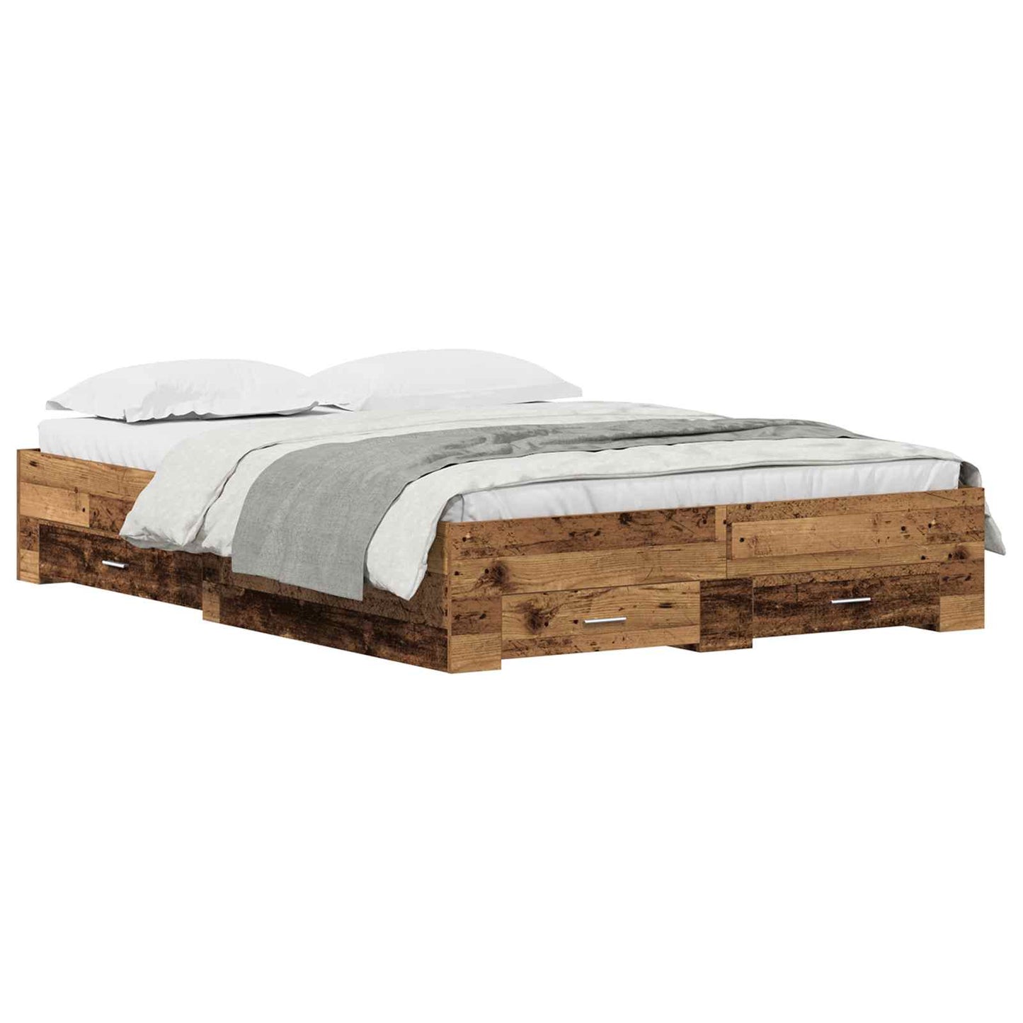 Bettrahmen mit Schubladen Altholz 140 x 190 cm Holzwerkstoff