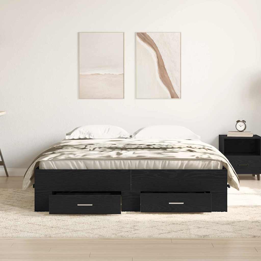 Bettrahmen Schwarz Eichen-Optik 140 x 190 cm Holzwerkstoff