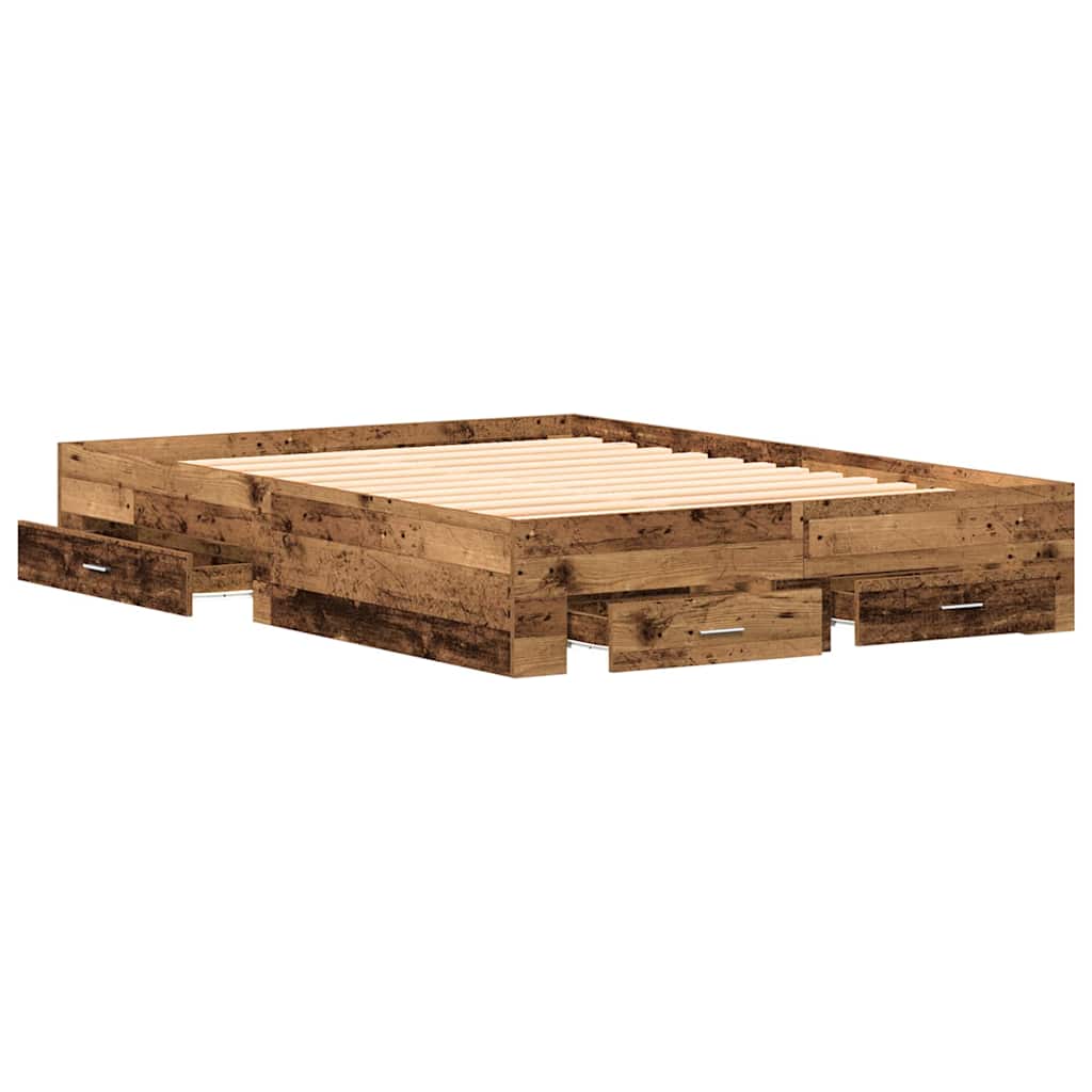 Bettrahmen mit Schubladen Altholz 135 x 190 cm Holzwerkstoff