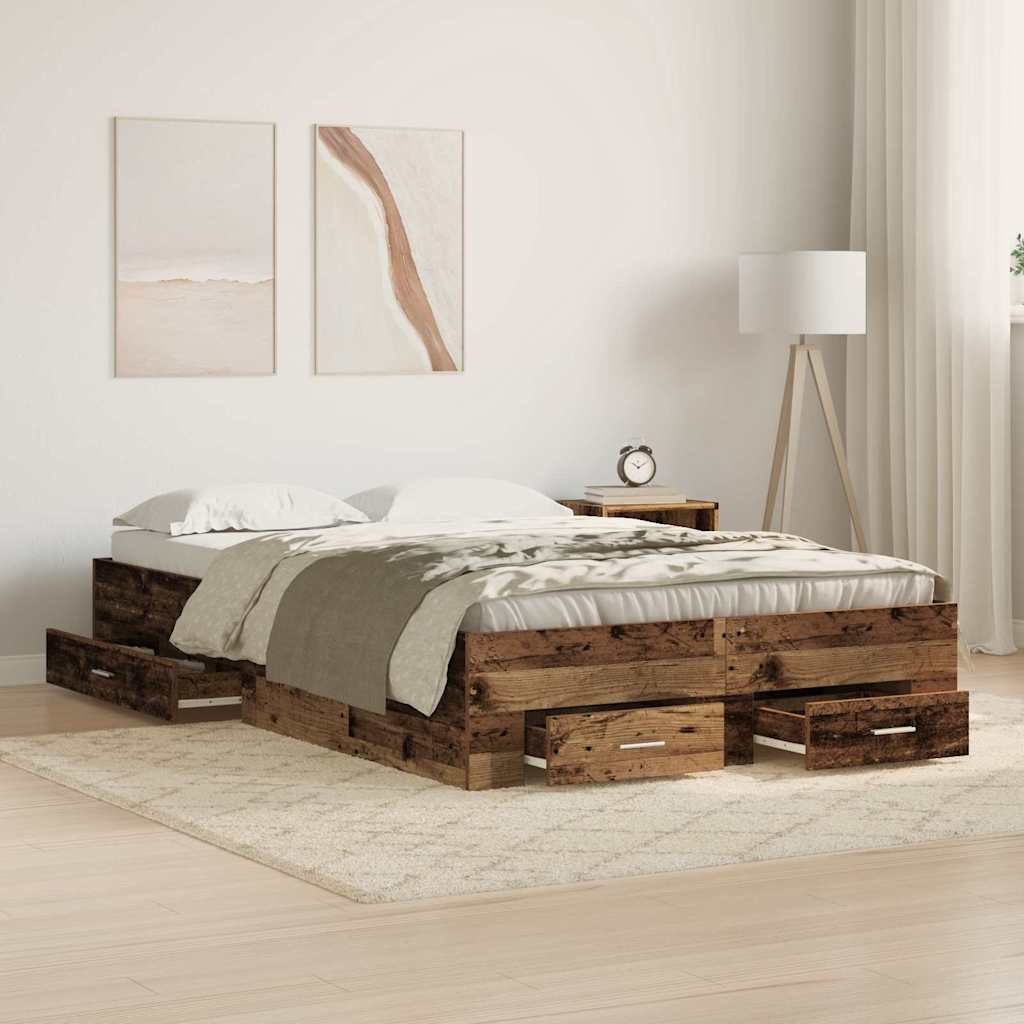 Bettrahmen mit Schubladen Altholz 120 x 190 cm Holzwerkstoff