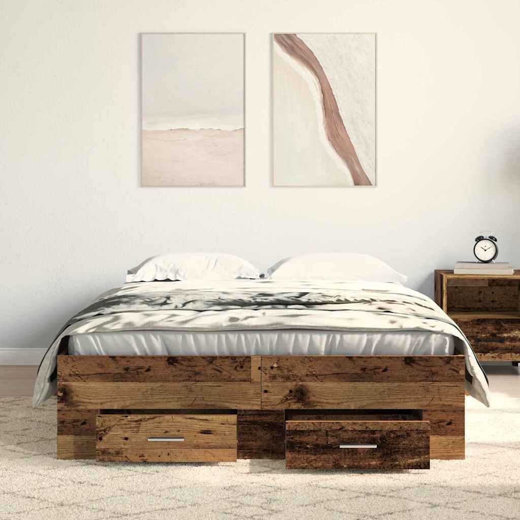 Bettrahmen mit Schubladen Altholz 120 x 190 cm Holzwerkstoff