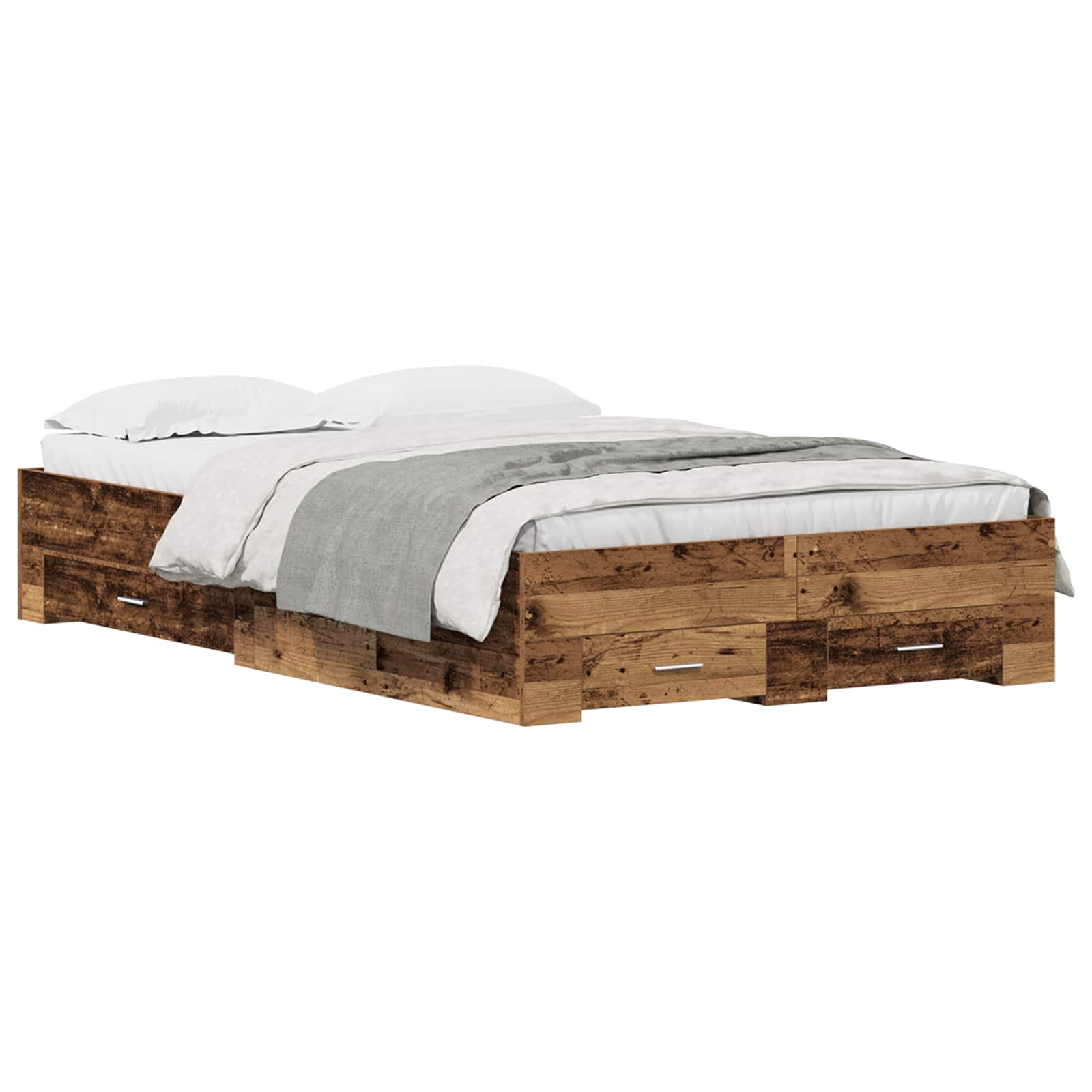 Bettrahmen mit Schubladen Altholz 120 x 190 cm Holzwerkstoff