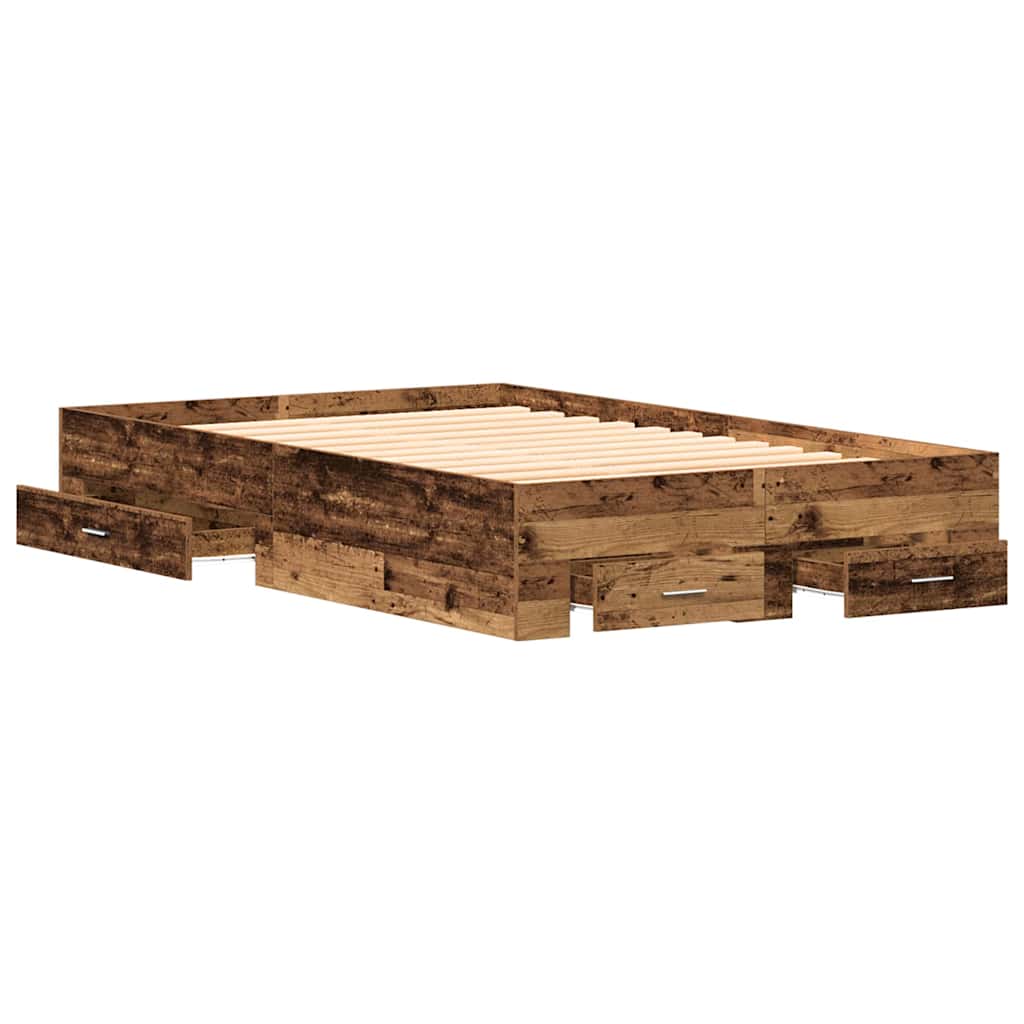 Bettrahmen mit Schubladen Altholz 120 x 190 cm Holzwerkstoff