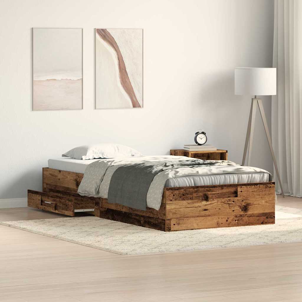 Bettrahmen mit Schubladen Altholz 100 x 200 cm Holzwerkstoff