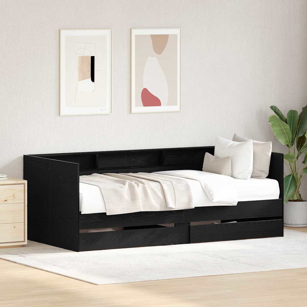 Tagesbett Schwarz Eichen-Optik 100 x 200 cm Holzwerkstoff