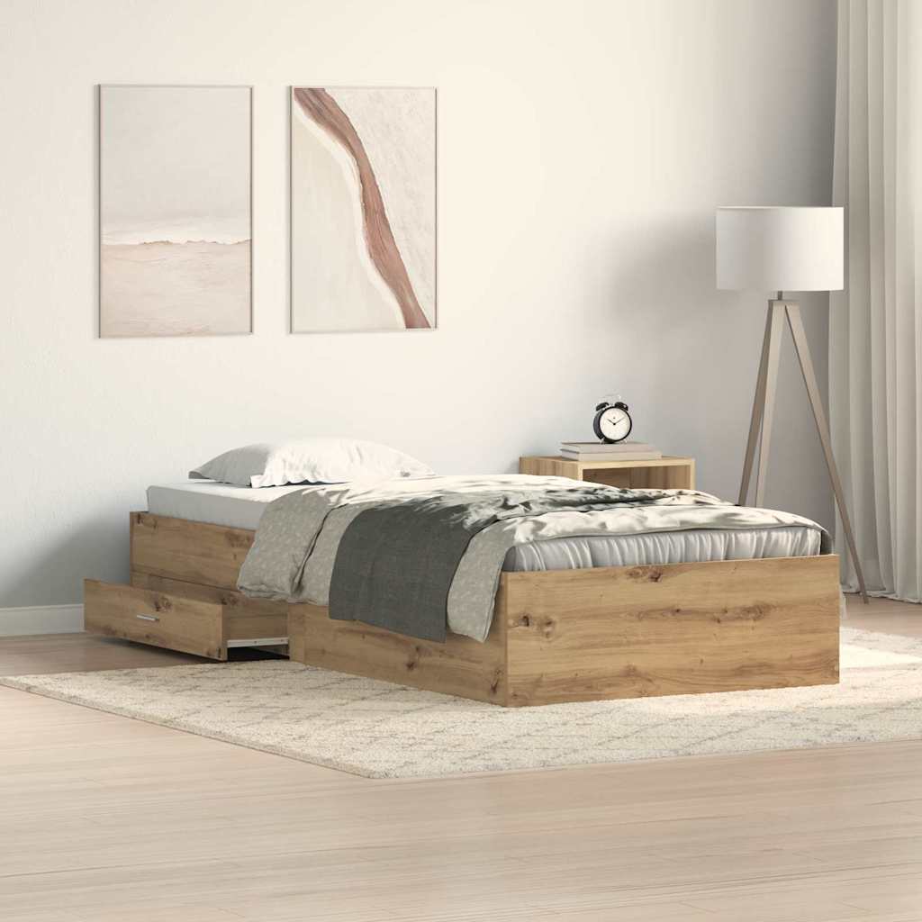 Bettrahmen mit Speicher Artisan-Eiche 90 x 200 cm Holzwerkstoff